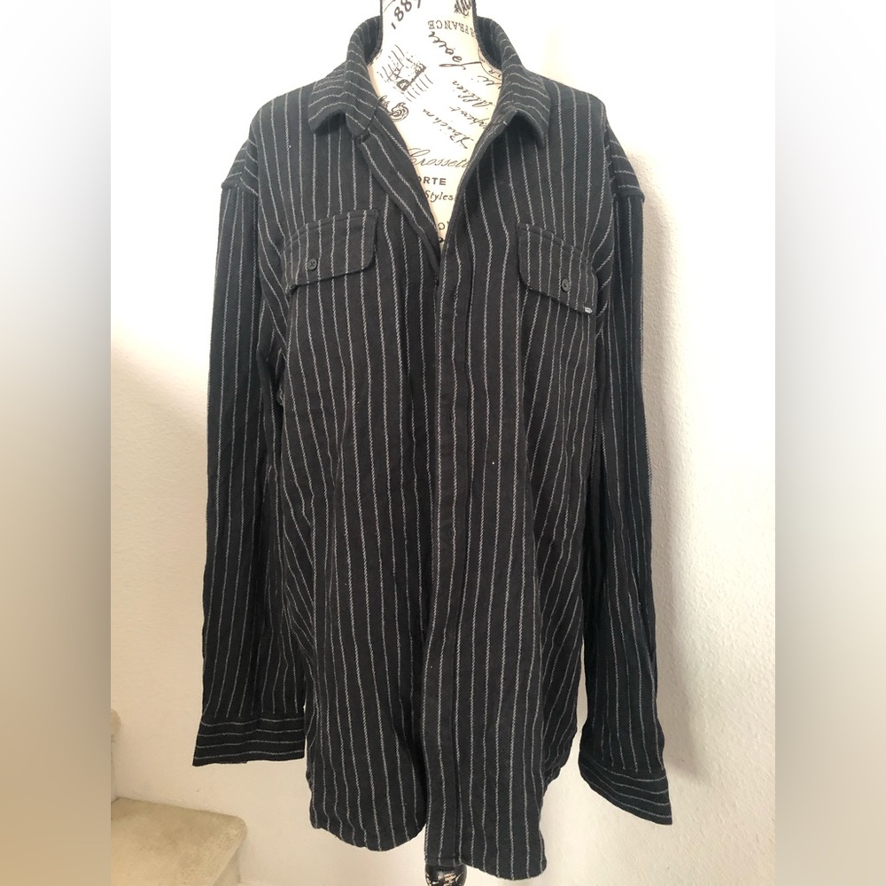 Vans Black and Gray Striped Shirt XL